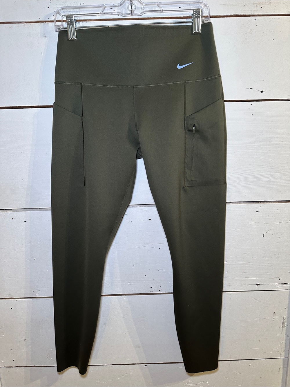 Nike Women's Dri-FIT Go Firm-Support High-Waisted 7/8 Leggings Large Olive Green
